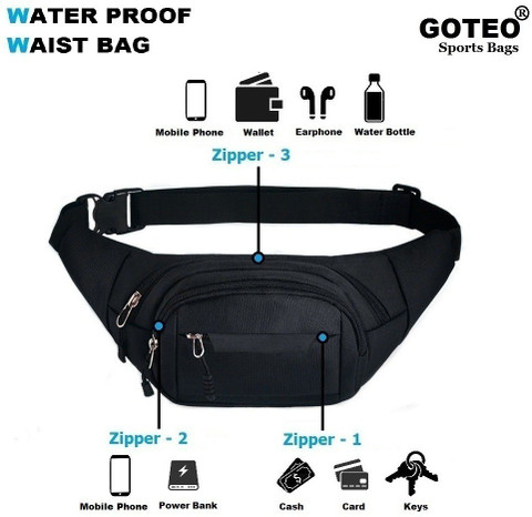 GOTEO Waist Bag Fanny Pack Money Belt Travel Hiking Camping Outdoor Sports  Walking Running Jogging Cycling with Water Bottle Holder Mobile Phone
