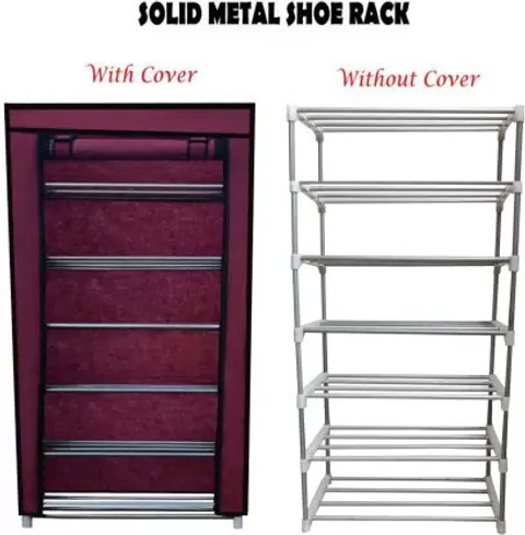 GlowSilk Multi Utility Collapsible Metal Book/Shoe/Cloth Foldable Rack With  Cover Metal Shoe Stand