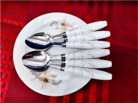 Promax Spoons Set Premium White Marble Design Dinner Spoon (Pack