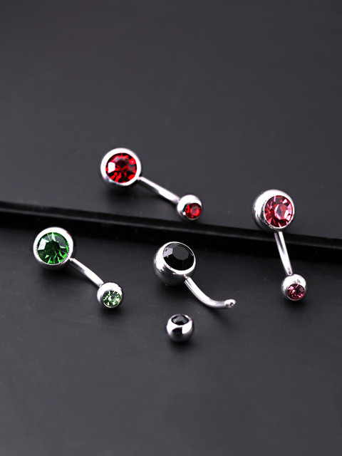 YELLOW CHIMES Stylish Stainless Steel Navel Piercing of Crystal