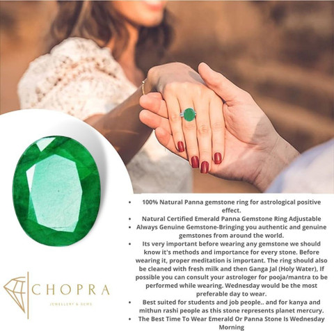Chopra Gems Ratti A+ Quality Emerald Panna Gemstone Ring For Women's  and Men's Brass Emerald Gold Plated Ring