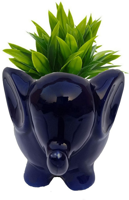 Luminescence Enterprises Ceramic Elephant Shaped Planter, Blue