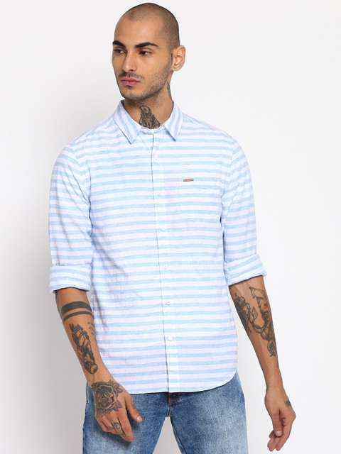 Wrangler Men Striped Casual Blue Shirt Buy Wrangler Men Striped