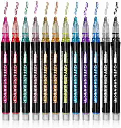 topgifties 12 Colors Outline Glitter Marker Writing