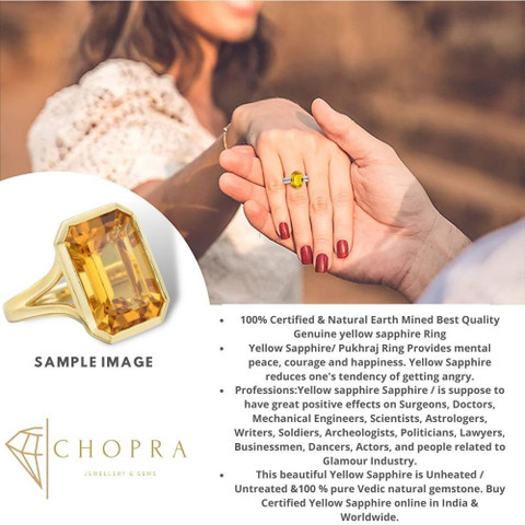 Chopra Gems A+ Quality Natural Yellow Sapphire Pukhraj Gemstone Ring for  Women's/Men's Brass Sapphire Gold Plated Ring