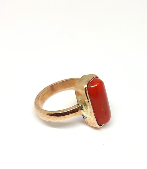 RATAN BAZAAR Natural Coral Stone Red Stone Ring Copper Coral Gold Plated  Ring