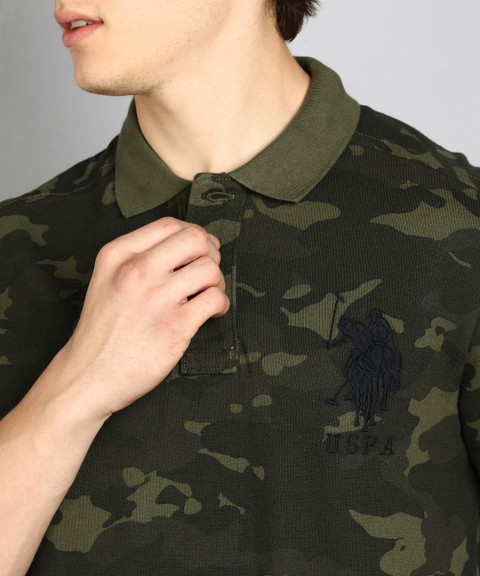 POLO Military Camouflage Men Polo Neck Green T-Shirt