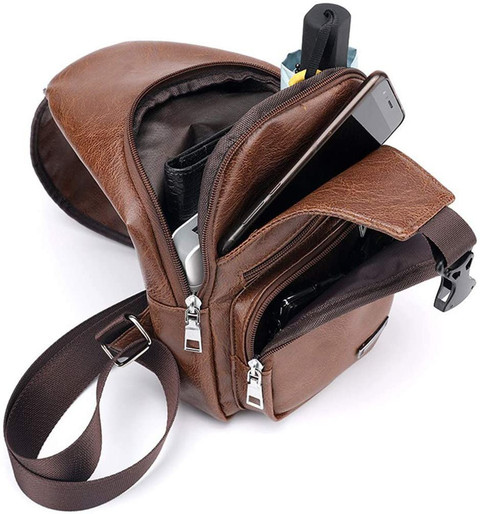Temerity Men's Crossbody Bags Men's USB Chest Bag PU Leather