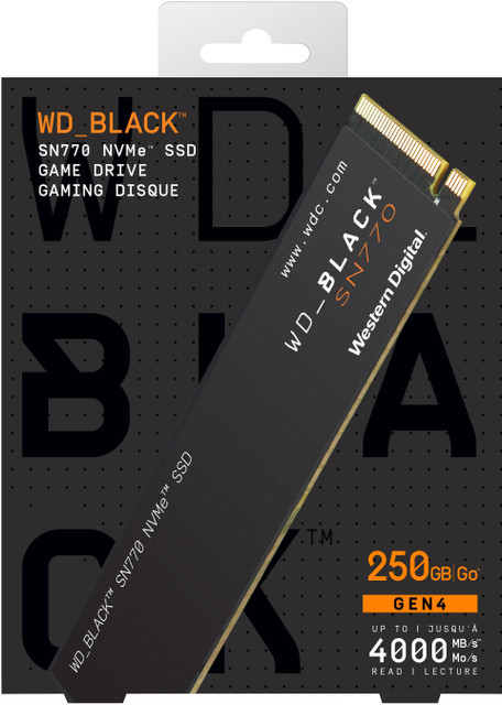 WESTERN DIGITAL WD Black SN770 250 GB Desktop, Laptop Black PCIe NVMe  Internal Solid State Drive (SSD) (WDS250G3X0E) - Main Image