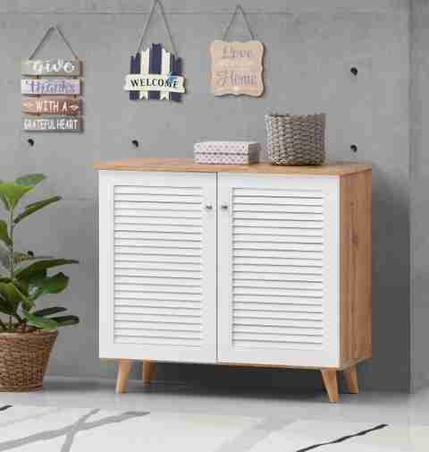 DeckUp Noordin 2-Door Wotan Oak & White Engineered Wood Shoe Rack