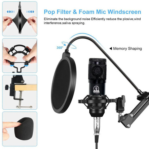 zhizuka BM800 Condenser Microphone with V8 Sound Card for