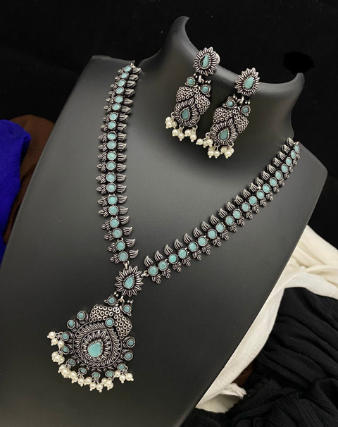 PBM CREATIONS Oxidised Silver Blue Jewellery Set Price in India