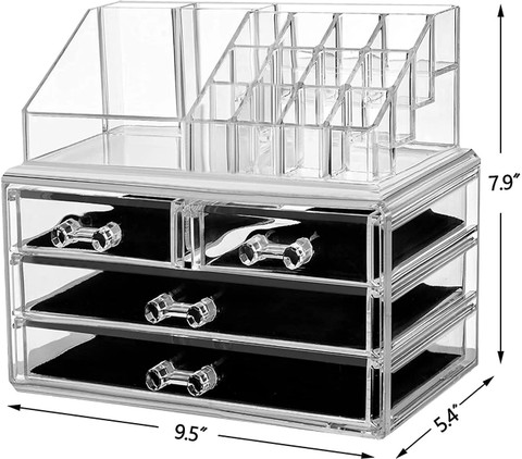 Flipco Acrylic Cosmetic Organizer Makeup Storage Box Lipstick Holder Stand,  Standard, Clear Jewwllery, Makeup Vanity Box (Clear) Jewellery, Makeup