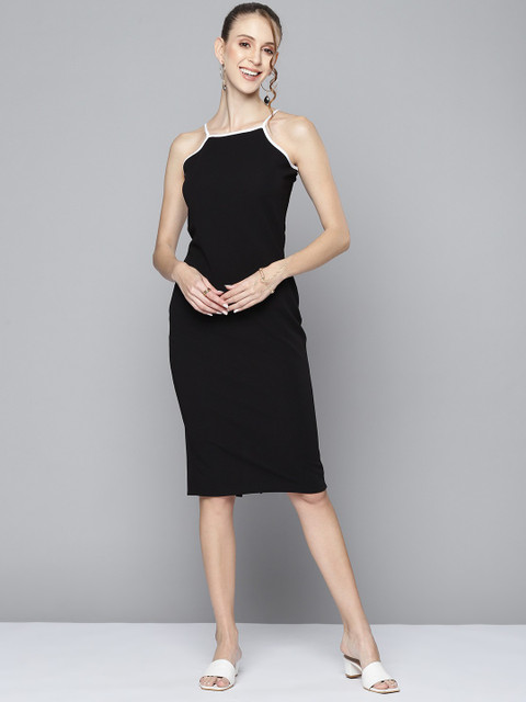 SASSAFRAS Women Bodycon Black Below Knee Dress - Buy SASSAFRAS Women  Bodycon Black Below Knee Dress Online at Best Prices in India | Flipkart.com