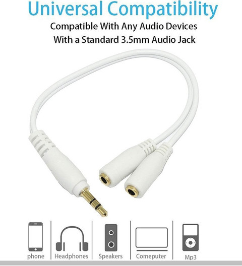 TAAPSEE White mm Jack Male to Female Stereo Headphone