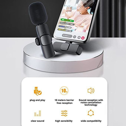 RYT Wireless Collar Mic iPhone/ipad Type C Supported, Mic with  Receiver YouTube, Recording Vlogging, Plug and Play, Noise Reduction, No