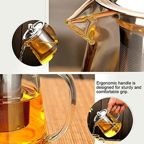 MAMBAS Pack of Glass Glass 750ml Tea Kettle Heat Resistant Tea