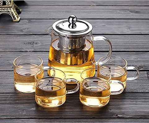 MAMBAS Pack of Glass Glass 750ml Tea Kettle Heat Resistant Tea Pot with  Stainless Steel