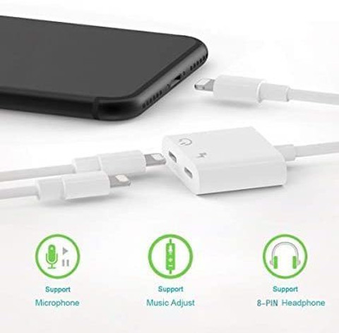 FASTX White 2in1 splitter for iphone splitter for charging and audio  headphone jack adapter Phone Converter
