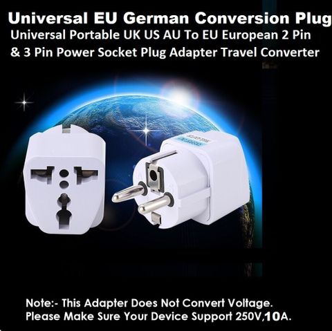 WOWSOME 3 Adapter For India UK US AU To EU European 2 Pin Power Socket ...