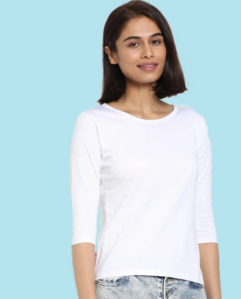 Smart Colors Solid Women Round Neck White T-Shirt