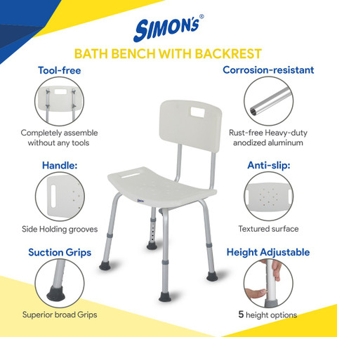 Simon's Lightweight Bath Shower Curved Anti Slip Bench for Old