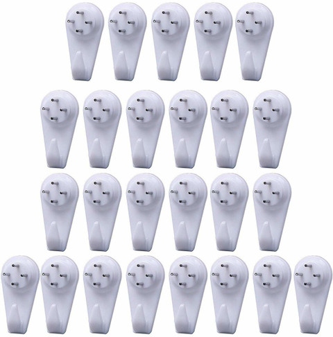 Art Street Set of 25 Hooks White 4-Pin Seamless Nail with Spirit Leveler  for Photoframe Hook 25