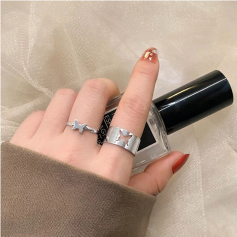 MEENAZ butterfly Couple Rings combo for lovers girlfriend boyfriend  Stainless Steel Silver Plated Ring Set
