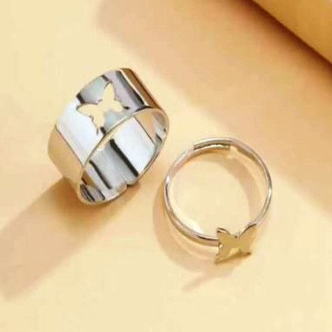 MEENAZ butterfly Couple Rings combo for lovers girlfriend boyfriend  Stainless Steel Silver Plated Ring Set