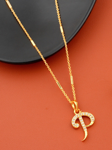 Vraj india P name letter Diamond Pendant locket chain for girls