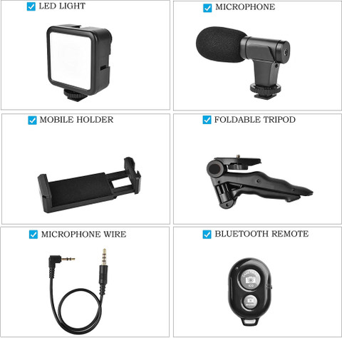 Zohlo Vlogging Kit for Video Making with Bluetooth, Mic, LED Light Phone  Holder Tripod Kit, Monopod Kit
