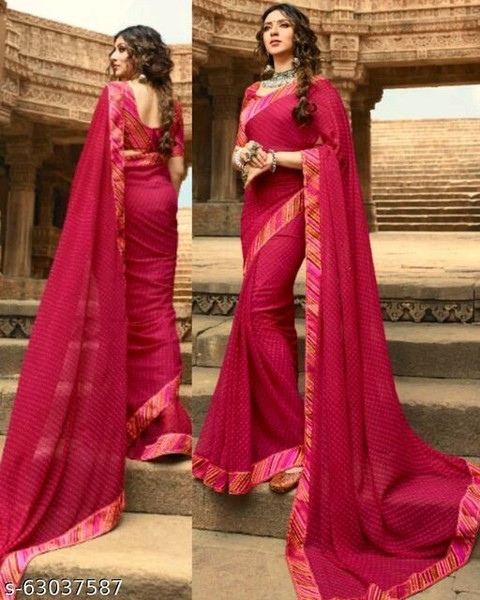 DIKONA DESIGNER Printed, Self Design, Graphic Print, Floral Print,  Checkered, Solid/Plain Bollywood Georgette, Chiffon Saree