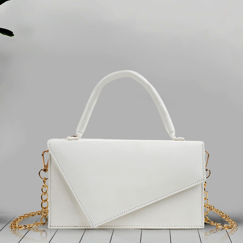 Kinky White Sling Bag Stylish Fancy Design Shoulder Crossbody Gold Chain  Strap Sling bag For Women - Main Image