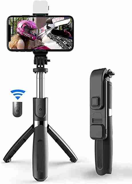 Wrapo Selfie Stick with Light and Mirror,Selfie Stick with Tripod Stand Bluetooth Selfie Stick for Mobile Phone,2 Level LED Fill Light Rechargeable