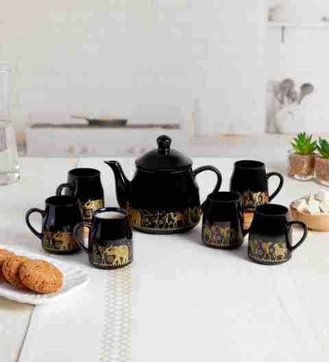 ROXX Pack of 7 Ceramic candy Morning Tea/Coffee 6 mug(180ml) & 1