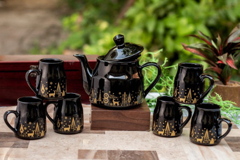 ROXX Pack of 7 Ceramic candy Morning Tea/Coffee 6 mug(180ml) & 1
