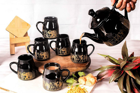 ROXX Pack of 7 Ceramic candy Morning Tea/Coffee 6 mug(180ml) & 1