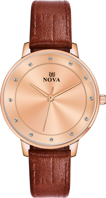 NOVA Women Brown Leather Strap Diomond Watch Analog Watch For