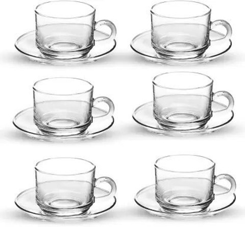 MIRTONICS Pack of Glass cup plate set of glass tea cup set of tea  coffee cup with saucer plate