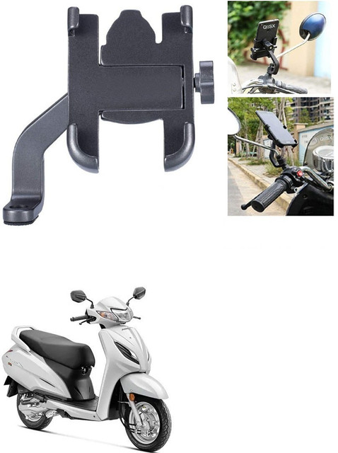 Qiisx Mirror Fitting Metal Mobile Holder For Honda Activa 6G Bike