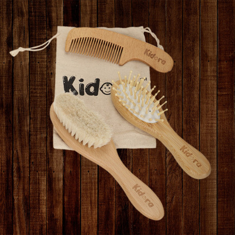 Kidora Wooden Baby Hair Brush and Comb Set, Grooming Product for