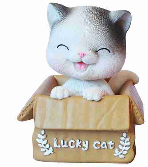 Kalan Bobble Head Lucky Cat - Adhesive Base For Desk Or Dashboard