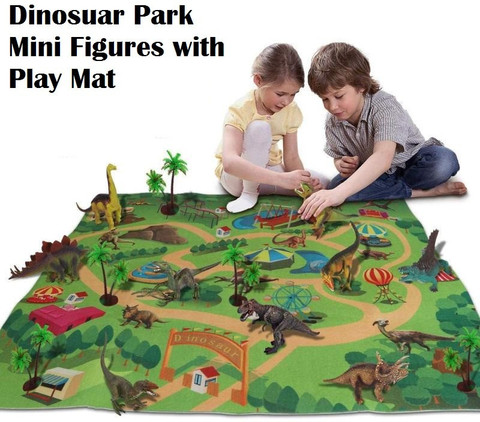 Delite New Dinosaur Park 31 Dino Mini Figures with Jurassic Play Mat and  Accessories