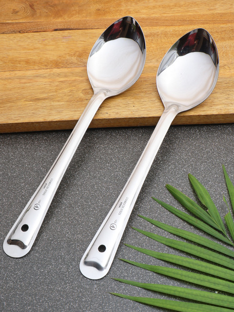 ZEVORA Stainless Steel Basting/Serving Spoon (Chamcha) 32 cm Steel Serving  Spoon Set
