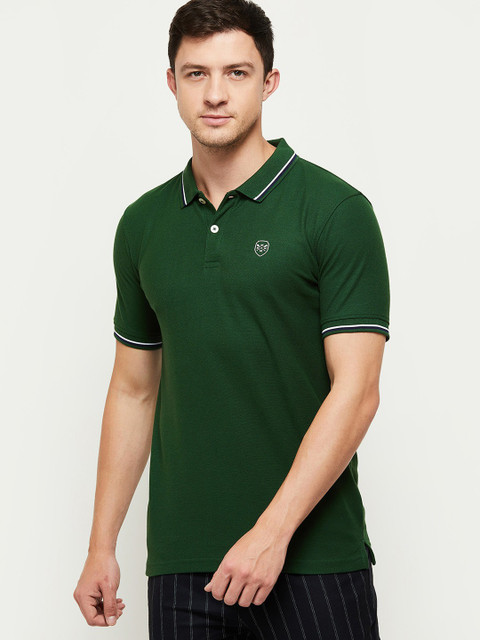 MAX Solid Men Polo Neck Green T-Shirt