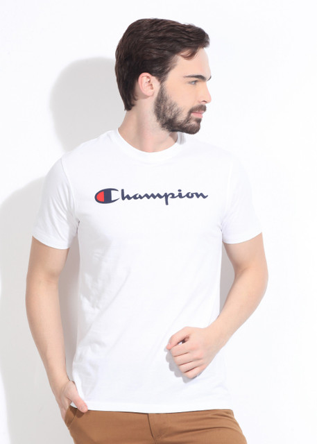 FBB CHAMPION Solid Men Round Neck White T-Shirt