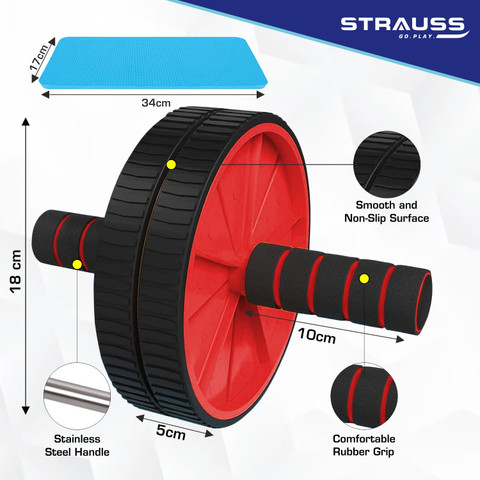Strauss Double Exercise Roller Wheel Abs Roller Ab Wheel Roller Gym  Roller Ab Exerciser