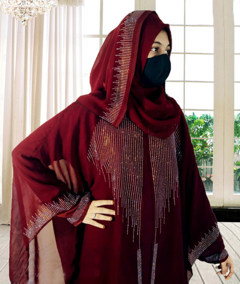 Buraque Designer Nida Matte Self Design Abaya With Hijab Price in