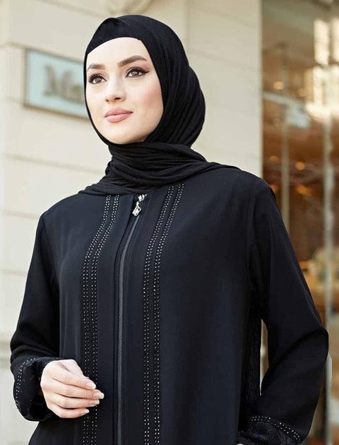 Buraque Designer Nida Matte Solid Abaya With Hijab Price in India