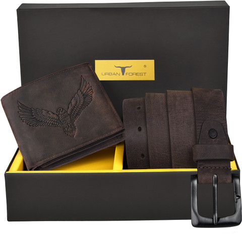 Urban Forest Brian Leather Wallet & Belt Combo Set De Regalo Para Hombre, Negro, Ajustable, Casual